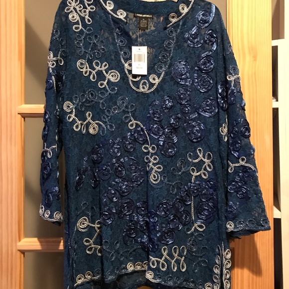Closing closet. NWT embroidered lace embellished sheer top - Picture 1 of 7